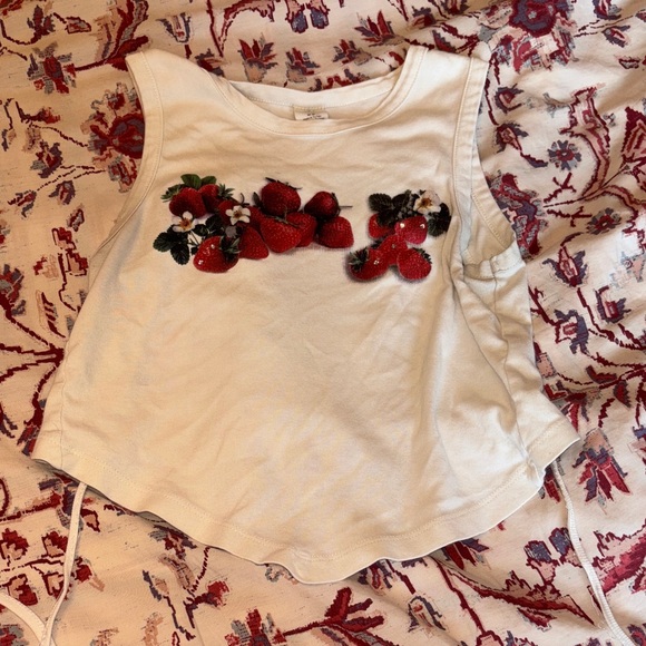Cream Strawberry Embroidered backless tank - Picture 1 of 3